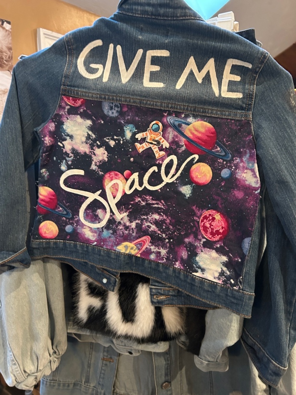 Upcycled Give Me Space Kids Denim Jacket